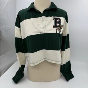 Disney Bambi Women’s Medium Long Sleeved Crop Top Green/white Striped Shirt